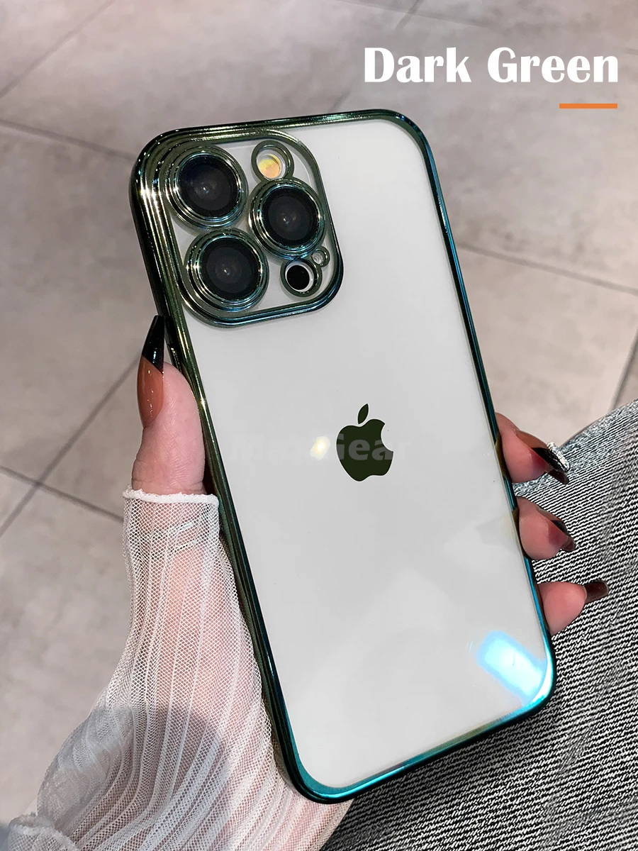 Capa Protetora Transparente De Silicone Eletroplaqueado (verde Escuro Para Iphone 14 Plus), Roxa, Macia E Resistente A Impactos.