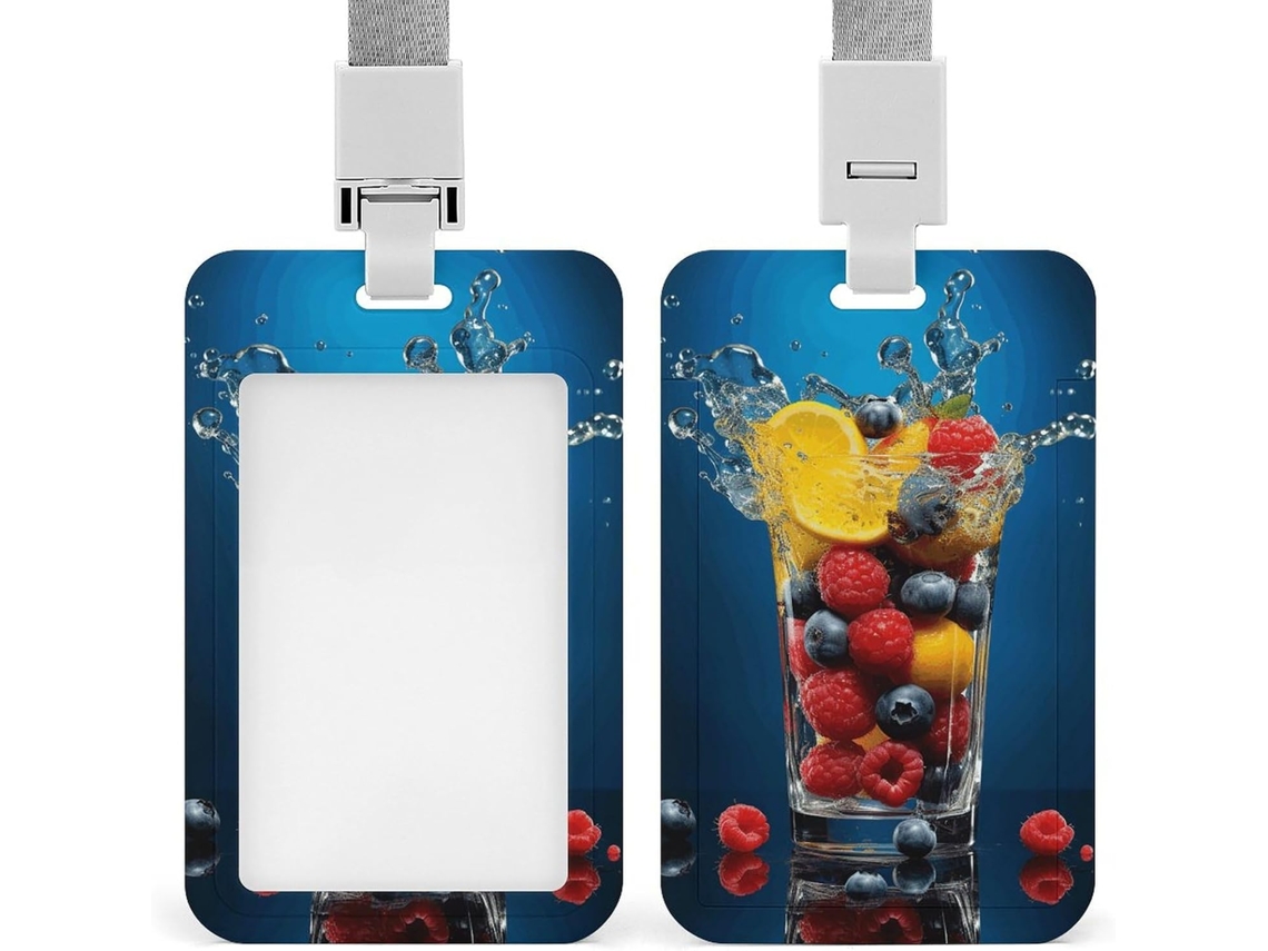 Porta Crachá Com Cordão Frutas Vermelhas E Bebidas, Porta Crachá Divertido, Porta Crachá, Estojo Protetor Vertical