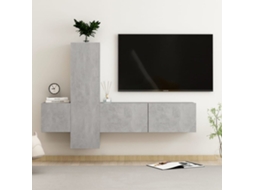 3 Pcs Conjunto De Mã³veis De Tv Compensado Cinza Cimento DKD HOME DECOR