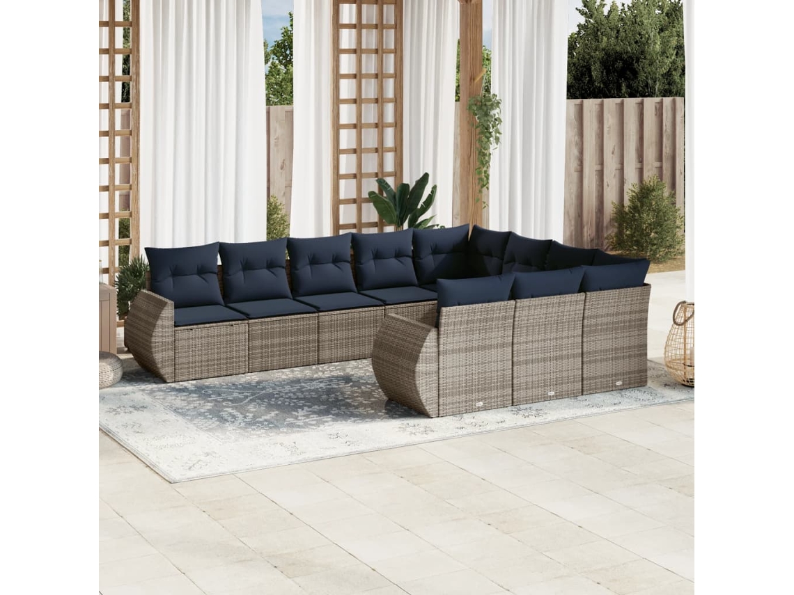 Vidaxl Conjunto De Sofá De Jardim Com 10 Peças E Almofadas Em Rattan Sintético Cinza