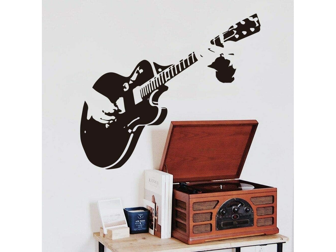 Guitare Musique Adesivo De Parede École Classe Art Décoration Vinyle Stickers Pour Salon Canapé Fond Mur Décor 48x42cm