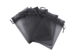 100pcs Saco De Organza Transparente Com Cordão Para Presentes Doces Bijuterias Festa Casamento Natal Preto