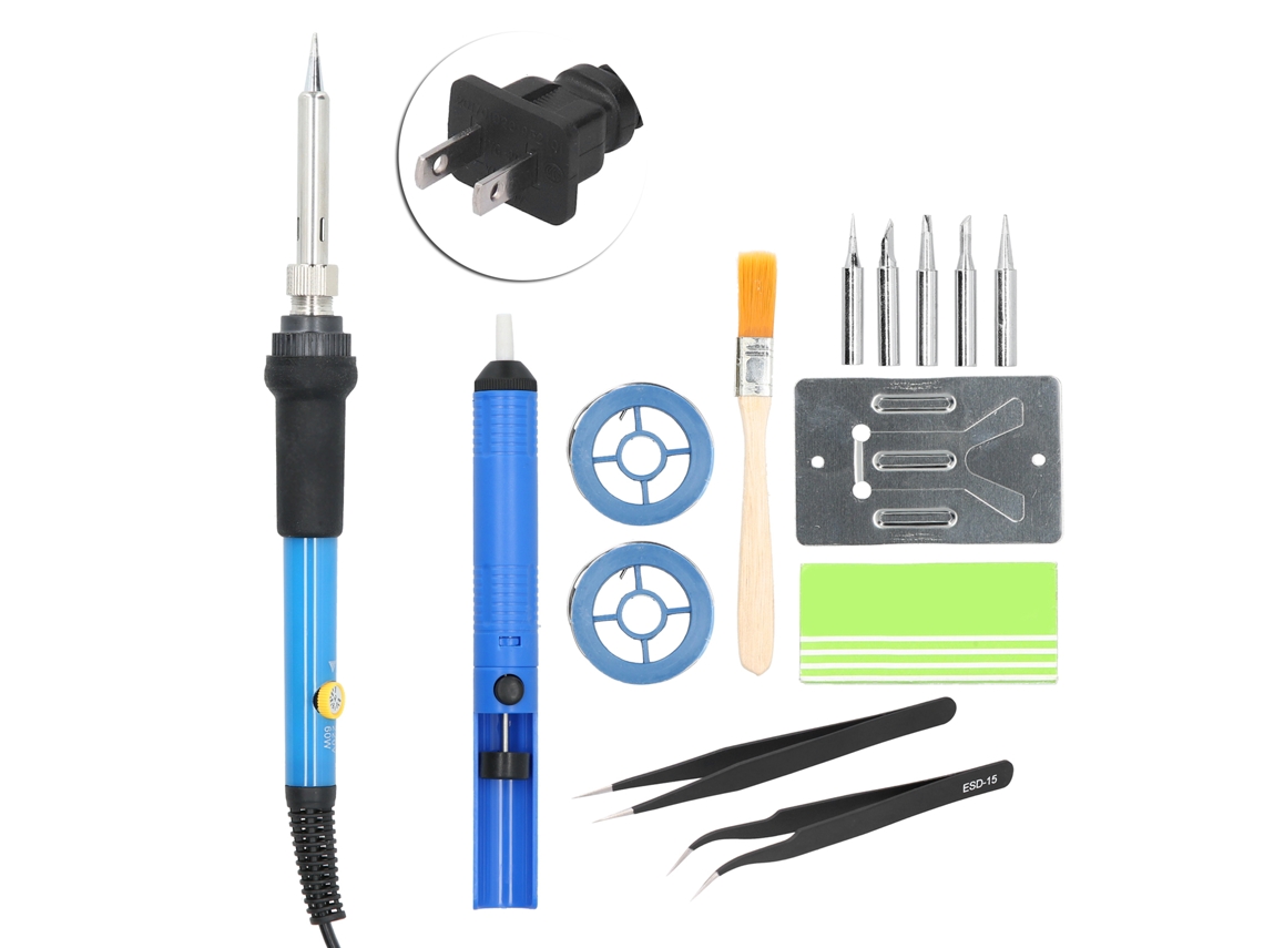 Conjunto De Ferro De Solda Elétrico Ajustável Em Temperatura 14 Peças Ferramenta De Soldagem Com Mangueira Plug Us 110v