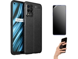 Kit Capa e Película Realme 8 4G Ultimatte Rugged Leather e Popsocket Preto