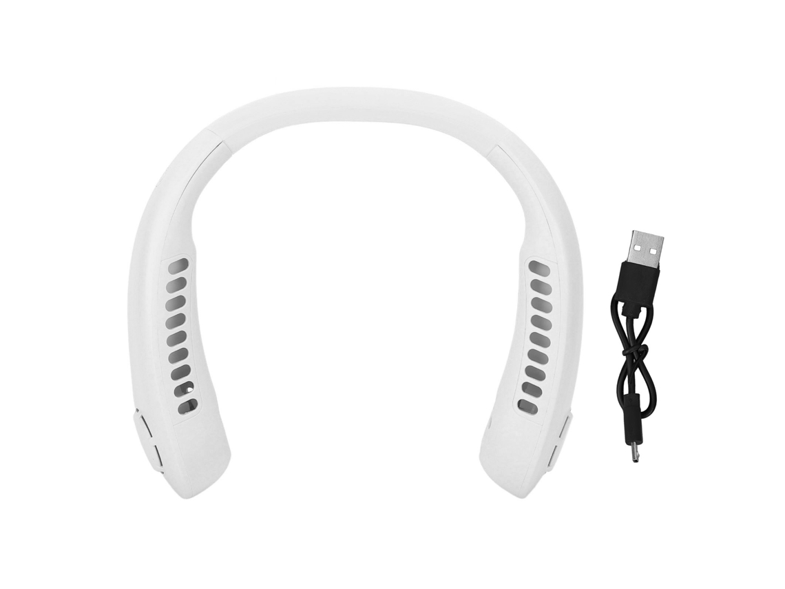 Ventilador de Cuello Portátil, Sin Aspas, 3 Velocidades, Recargable, Manos Libres, Silencioso, Blanco | S/MARCA
