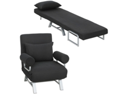 Sofá Cama de Poltrona Sofá Reclinável Conversível de 1 Lugar Almofada Lombar Base de Metal Linho Preto pt