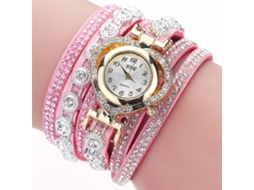 Relógio Pulseira Feminino Quartzo Coração Oco Strass Camadas Múltiplas Rosa