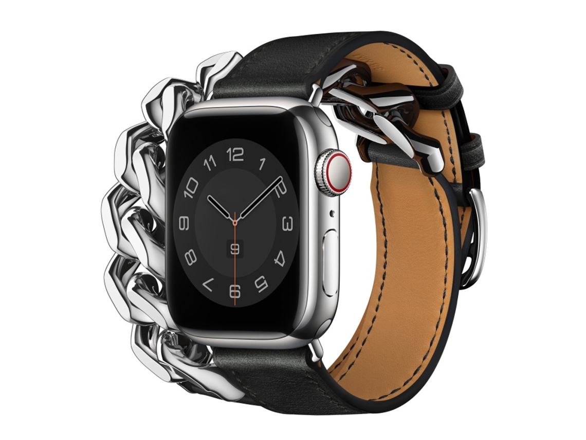 Bracelete para Smartwatch de aço inoxidável de couro genuíno de laço duplo para Apple Watch Series 9, 8 e 7 41 mm/SE 3 e SE 2 e 6 e SE e 5 e 4 40 mm/3