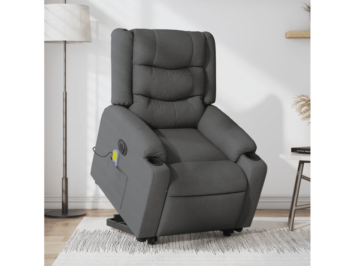 Vidaxl Poltrona Elétrica Elevatória Massagens Tecido Cinzento-escuro