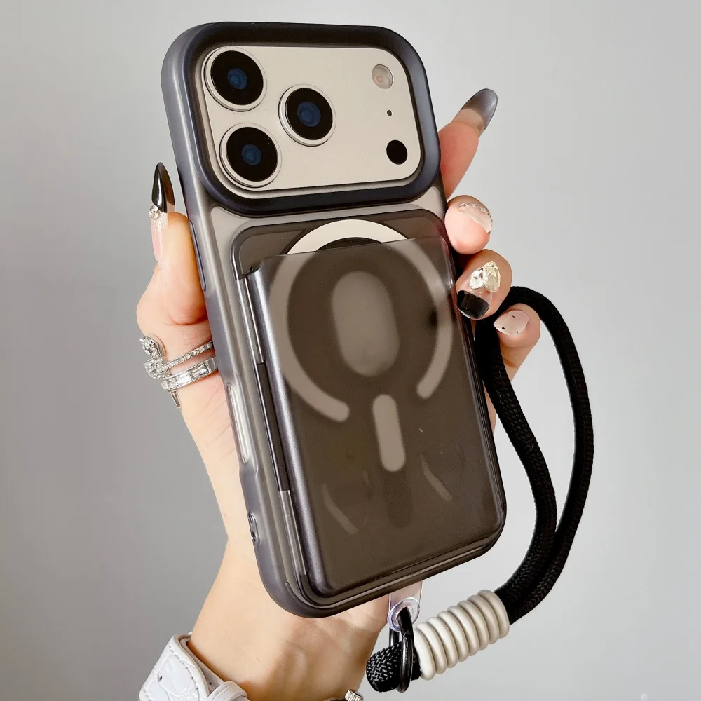 Capa Para Iphone 11 Preta Com Compartimento Magnético E Cordão De Cobertura Total.