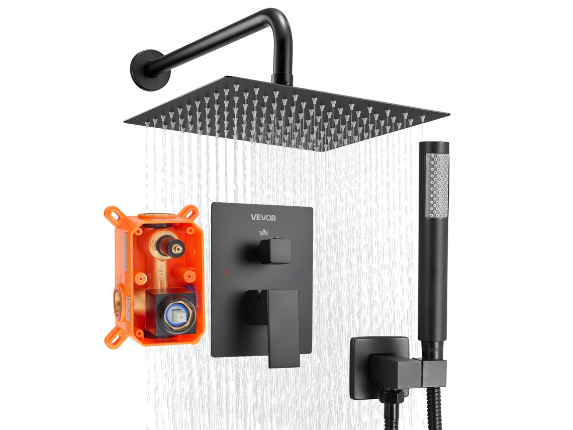 Conjunto De Torneira De Chuveiro Vevor De 25,4 Cm Com Chuveiro Quadrado Preto Fosco