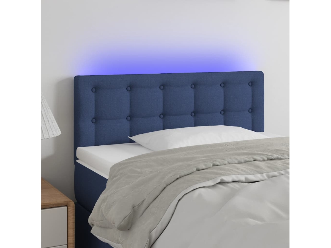 Vidaxl Cabeceira De Cama C/ Luzes Led Tecido 100x5x78/88 Cm Azul