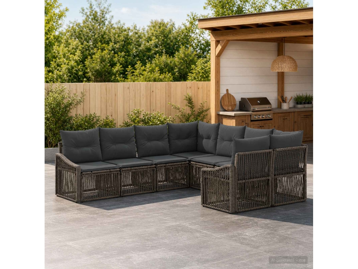 Vidaxl Conjunto De Sofá De Jardim 8 Unid. 8-número De Lugares Cinzento