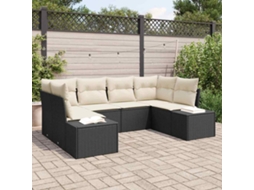 Conjunto De Sofá De Jardim Com Almofada 6 Pcs Preto E Creme Haochrymec