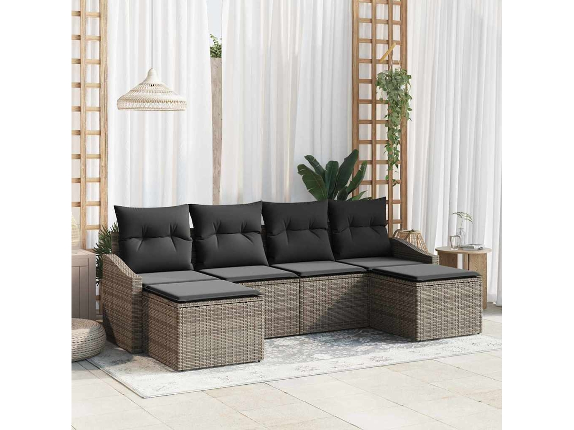 Vidaxl Conjunto De Jantar Para Jardim 6 Unid. Cinzeto Vime Pe