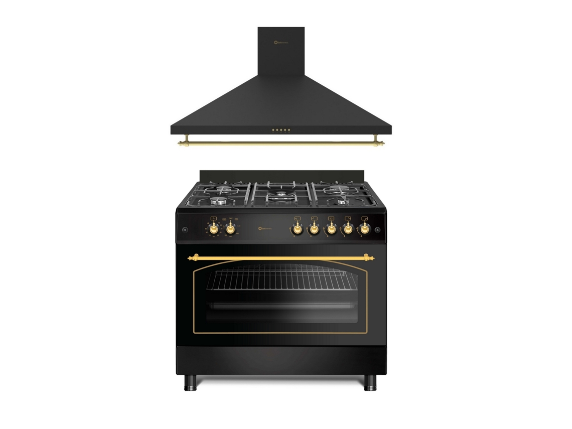 Pack Combo Fogão Solthermic Gas F9l50g2rb Con Forno Panoramico Preta Rústico Exaustor A Decorativa H90pr
