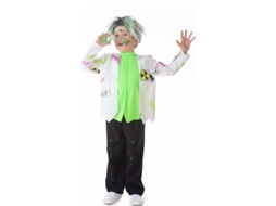 Fato de Cientista Louco branco e verde para criança