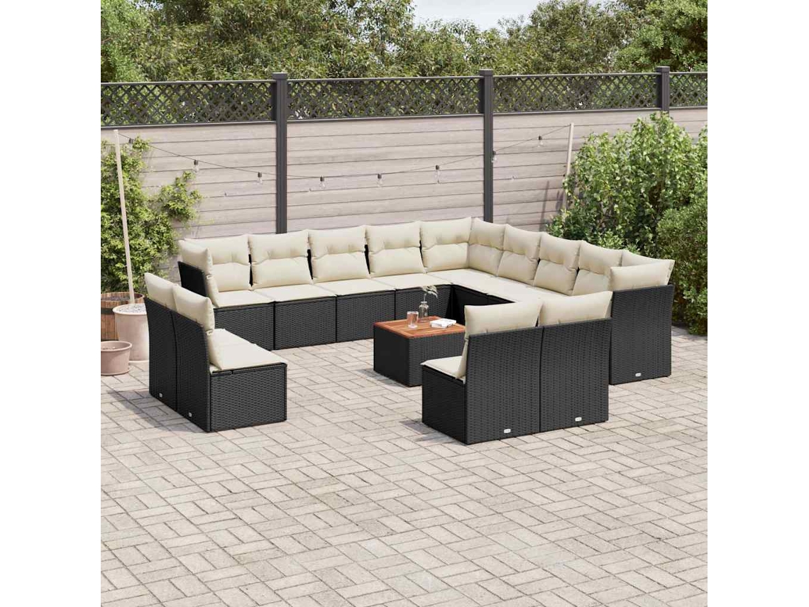 Vidaxl 14 Pcs Conjunto De Sofás P/ Jardim C/ Almofadões Vime Pe Preto