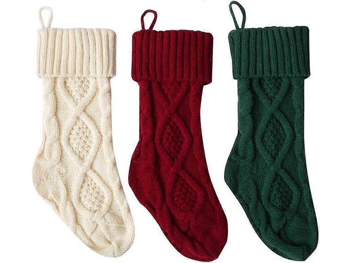 Meias De Natal Em Tricô Trançado, Tricô Exclusivo, Sacola De Presente Para Decoração De Árvore De Natal Olysi Shop (vermelho, Verde E Branco, 46 ​​​​​​cm)