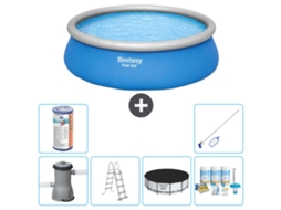 Piscina Inflável Redonda BESTWAY Fast Set 457 X 122 Cm Azul Inclui Bomba Escada Cobrir Pacote de Manutenção Filtro Kit de Limpeza
