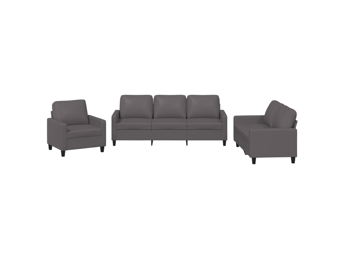 Conjunto de 3 Sofás com Almofadões Couro Artificial Cinzento MAISON EXCLUSIVE
