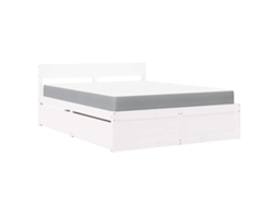 Cama com Gavetas e Colchão Pinho Maciço Branco MAISON EXCLUSIVE (140x200 cm)