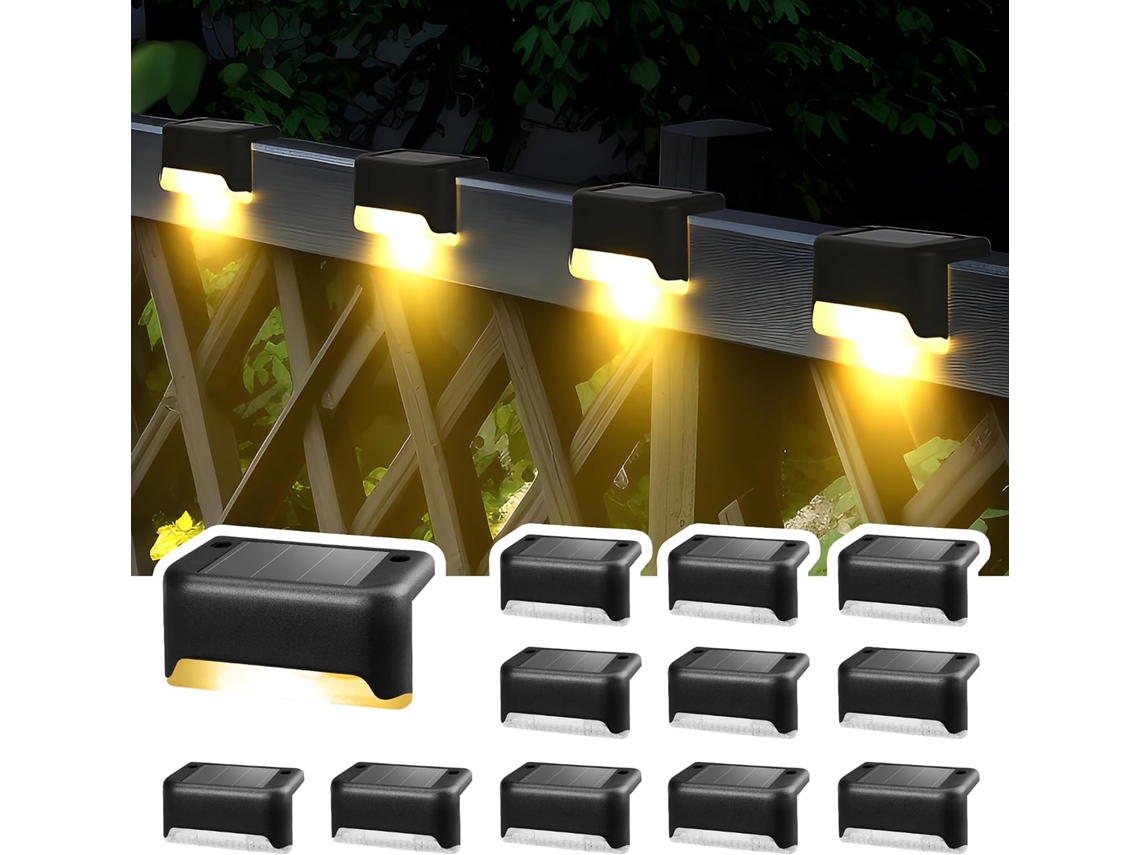 Luzes Solares Exterior Led Quente Impermeáveis Para Escadas Varanda Jardim 12 Unidades Preto