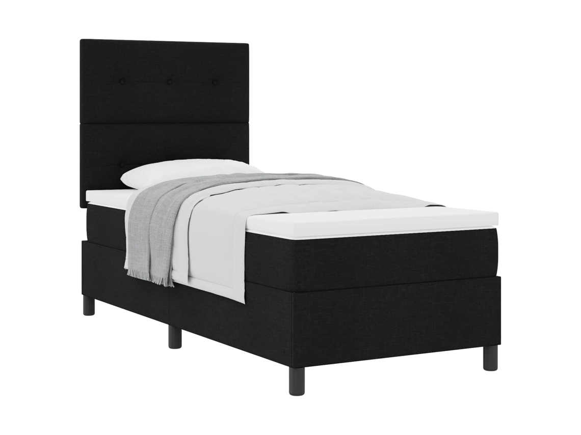 Cama De Solteiro | Camas Para Quarto | Cama Box Com Colchão Com Cabeceira Preto 90 X 200 Cm Tecido