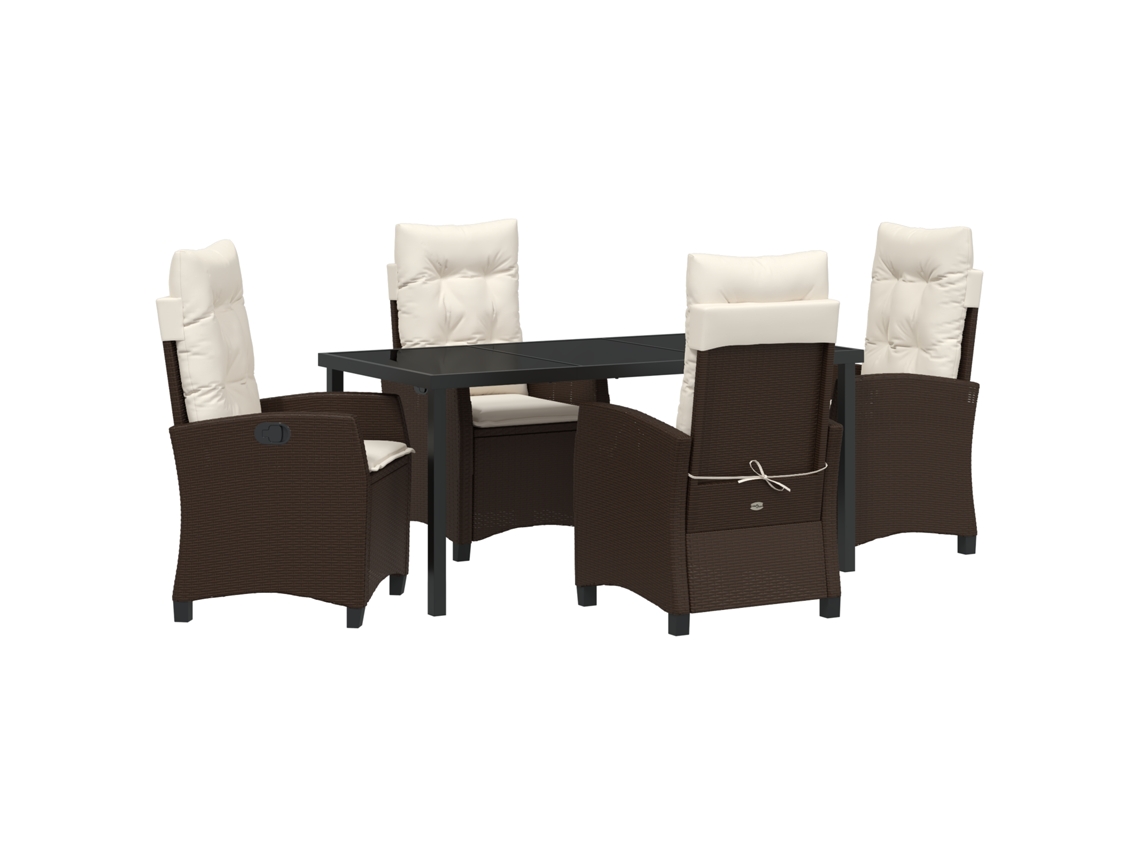 Conjunto 5 De Jantar De Jardim De Vidaxl Com Almofadas Marrom Vime Sintético