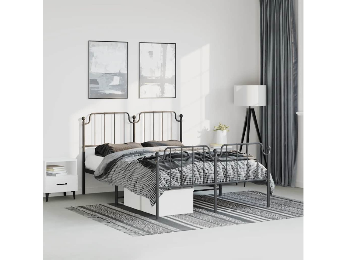 Estrutura De Cama Com Cabeceira E Pés 150x200 Cm Metal Preto