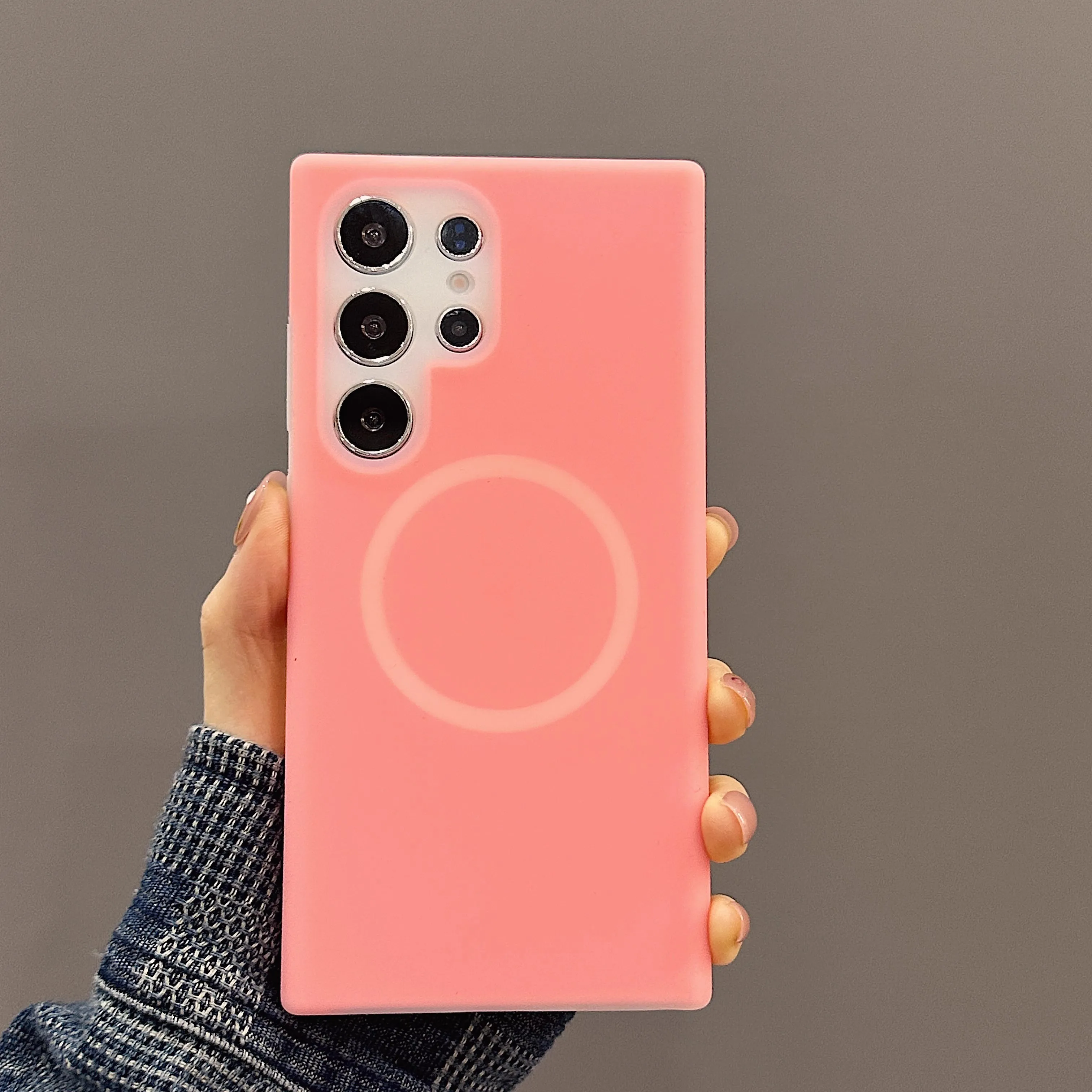 Capa Magnética Para Celular (galaxy S23fe Rosa Escuro), Silicone Líquido, Carregamento Sem Fio, Capa Protetora Fosca