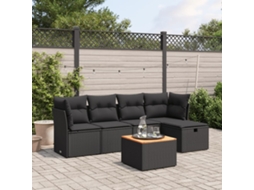 6 Pcs Conjunto Sofás De Jardim C/ Almofadões Vime Pe Preto Lovely Home