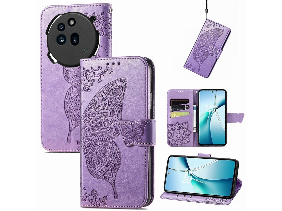 Capa De Celular De Couro Com Estampa De Borboleta E Flor