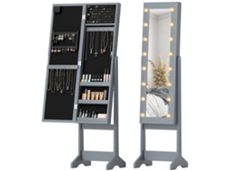 Espelho Joyero com Luzes LED, armário para joias, cinza BTFORUS