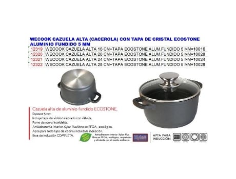 Wecook cazuela alta 16 cm+tapa ecostone alum.fundido 5 mm 10016