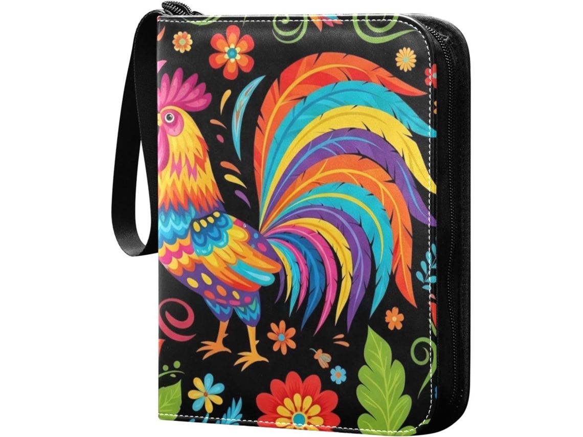 Pasta Preta Mexicana Cartas Com Estampa De Galo E Flor, Comporta 400 Cartas E Inclui 50 Sleeves Removíveis