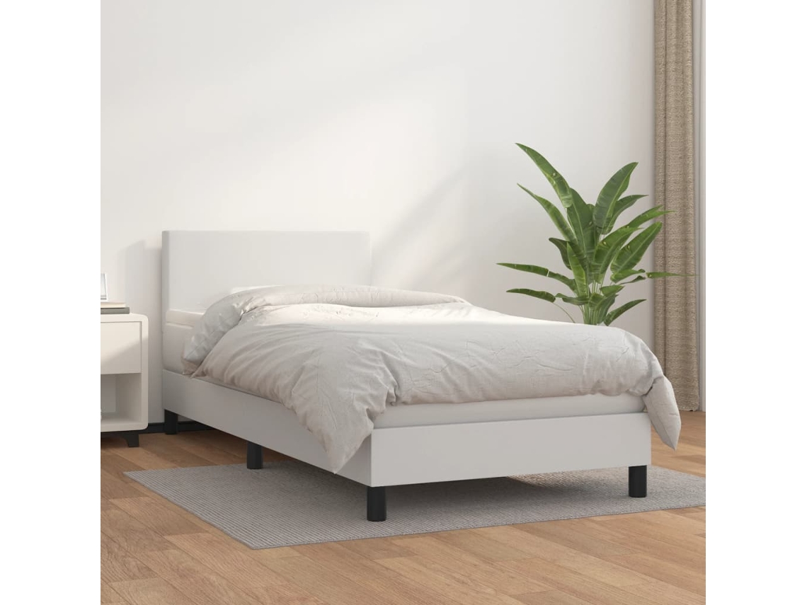 Vidaxl Cama Com Molas/colchão 90x200 Cm Couro Artificial Branco