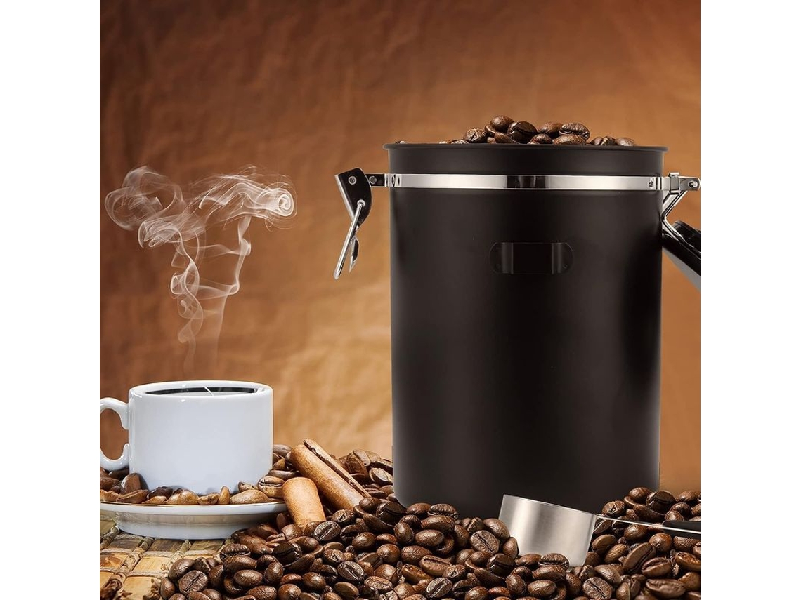 LATA Nova Line Airtight para café 1500ml com colher, armazenamento de grãos e pó, preta