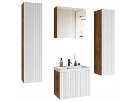 Conjunto de Banheiro Nicea Ii Xl Carvalho Wotan/Branco Ranhuras Largas Branco BRATEX