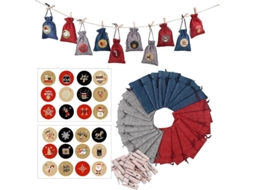 24 Bolsas De Juta Navideñas Com Cordão, Padrões Navideños, Bolsas De Doces Com Clips