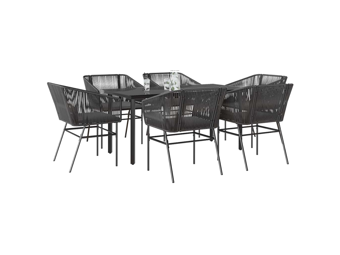 Vidaxl Conjunto De Jantar Jardim 7 Peças Almofadas Vidro Vime Pe Preto