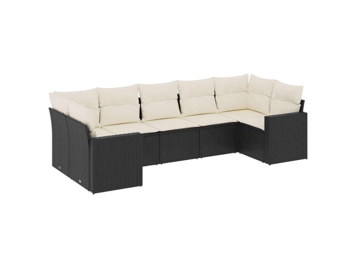 Conjunto 7 de sofás p/ jardim c/ almofadões VIDAXL vime PE preto