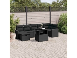 Vidaxl 8 Pcs Conjunto Sofás De Jardim Com Almofadões Vime Pe Preto