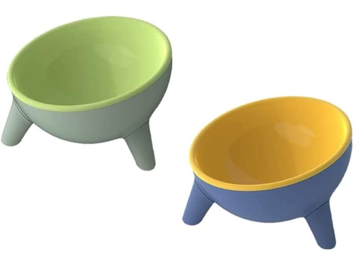 Tigelas para Ração e Água para Gatos com Inclinação de 15°, Conjunto com 2 Unidades Amarelo + Verde AQUAFORGE