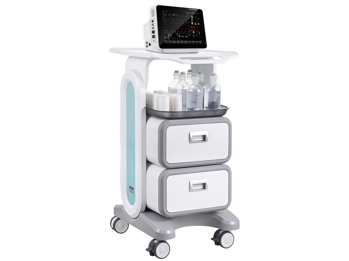 Carrinhos de Laboratório de 3 Níveis Carrinho Médico Móvel com 2 Gavetas e 1 Bandeja Superior Branco VEVOR