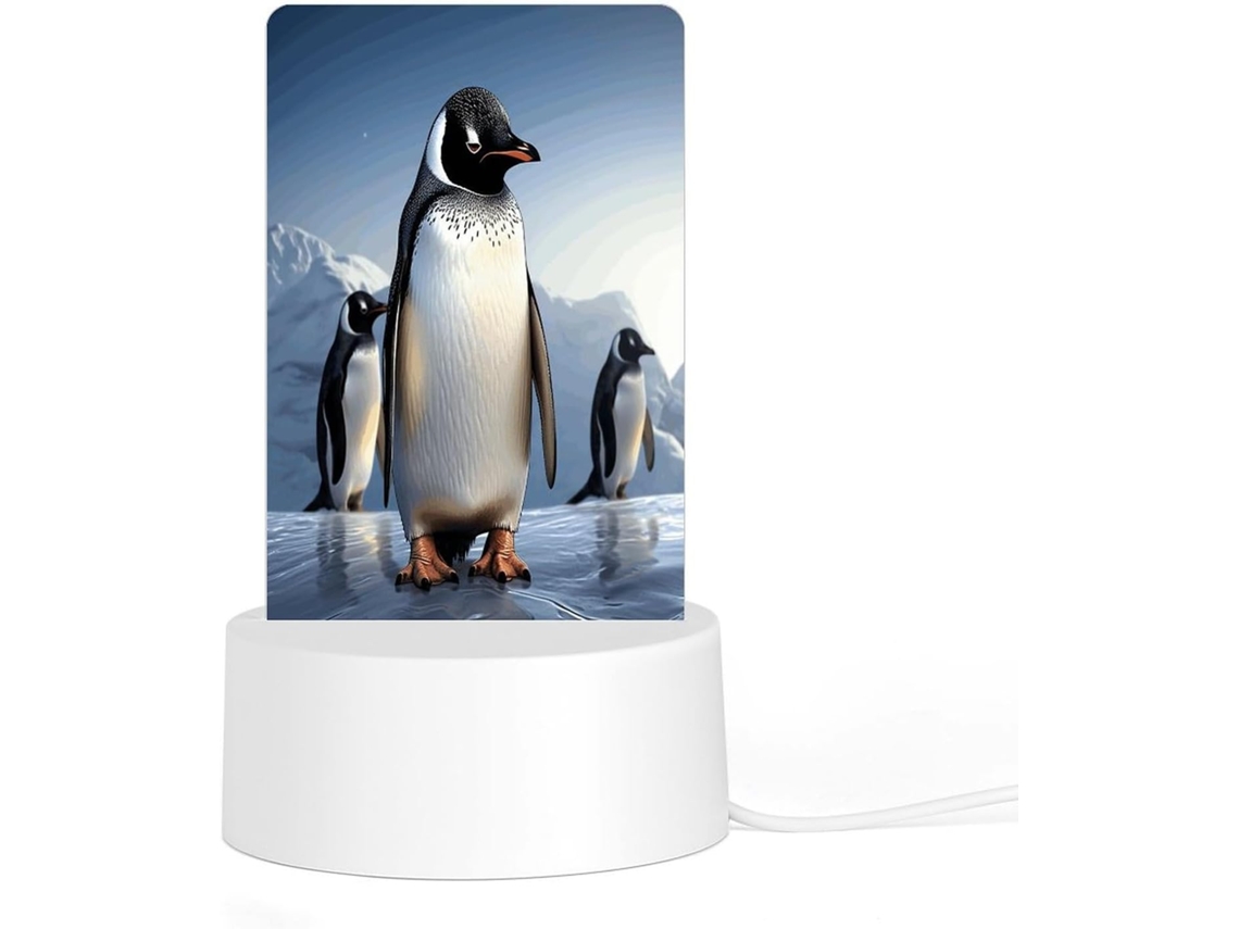 Luminária noturna LED acrílica plug and play com base de plástico, estampa de pinguim, iluminação noturna totalmente uniforme.