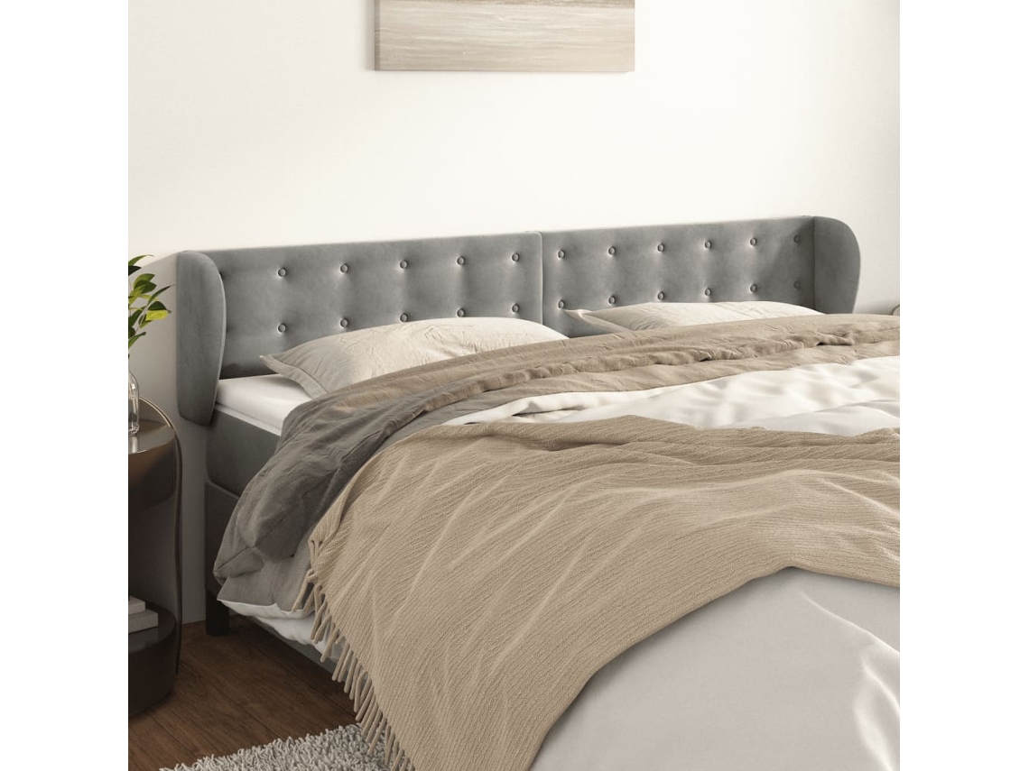 Vidaxl Cabeceira De Cama C/ Abas Veludo 203x23x78/88 Cm Cinzento-claro