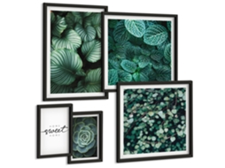 Conjunto De Pinturas Folhas Verdes Plantas Modernas Espelharte (5 Peças)