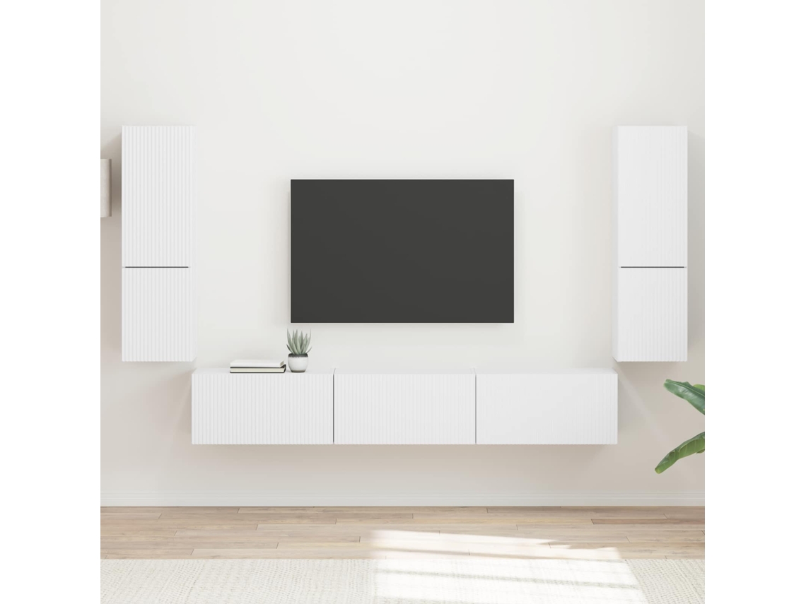 Conjunto De Móvel De Tv 4 Pcs Branco Madeira Processada
