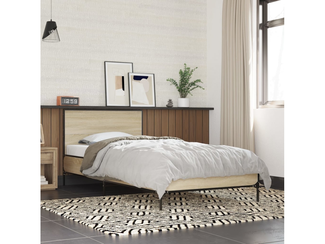 Vidaxl Estrutura de Cama Derivados de Madeira e Metal Carvalho Sonoma